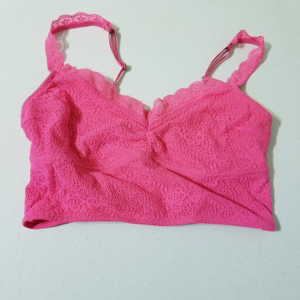 Gilly Hicks Hot Pink Unlined Lace Women's Bralette Size M Barbiecore Coquette
